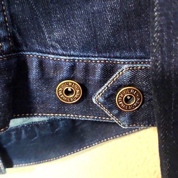 Ralph Lauren Dark Blue Denim Jacket Leather Trim Collar Large - Picture 8 of 13